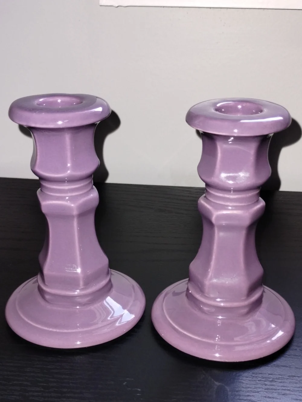 Lilac Ceramic Taper Candle Holders - Pair